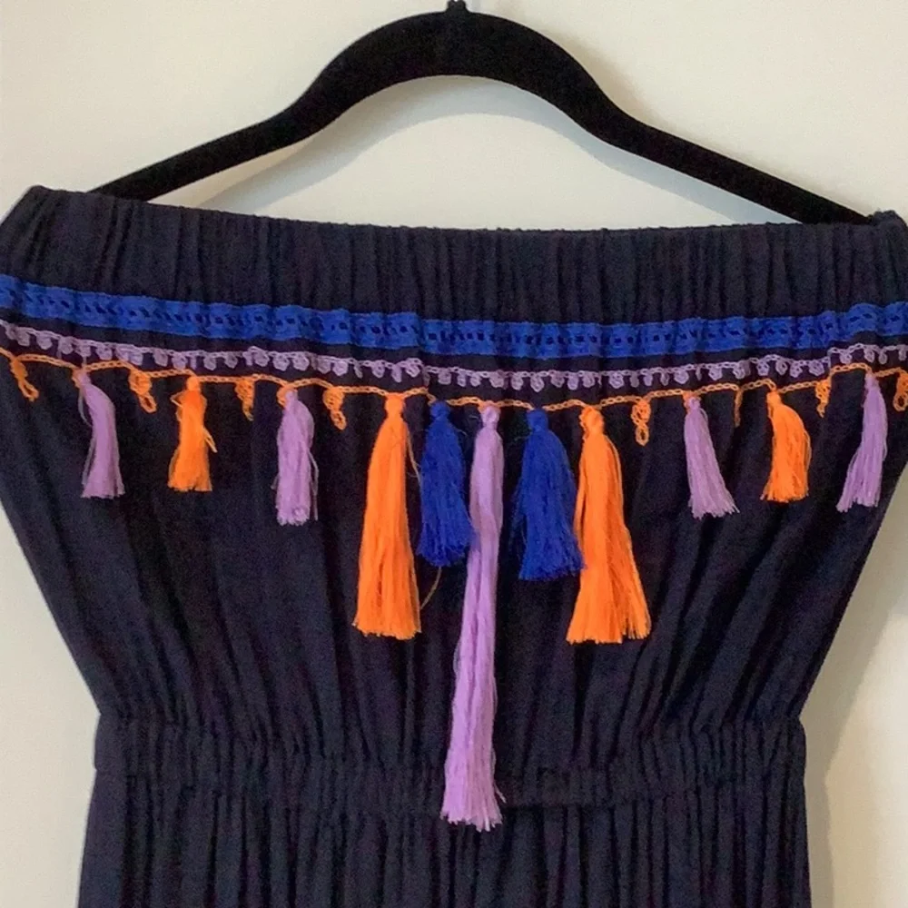 Skemo tassel trim embroidered strapless maxi dress M runs small - Picture 3 of 7